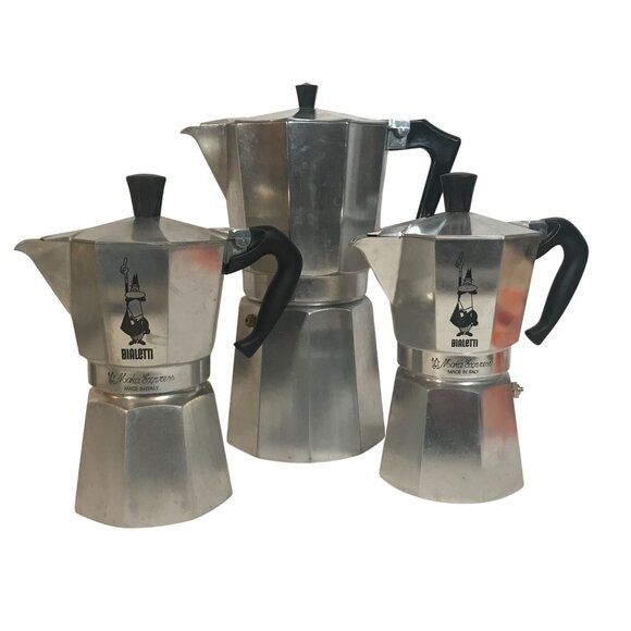 Bialetti Moka Express Stovetop Coffee Maker Set Of 3: Two 3-Cup & One 6-Cup Alum - Picture 1 of 10